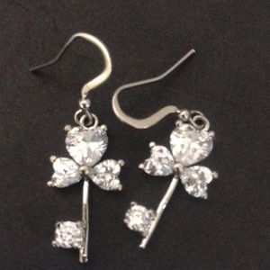 Silver Tone Austrian Crystal Key Dangle Earrings